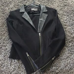 Jacket with faux leather accents